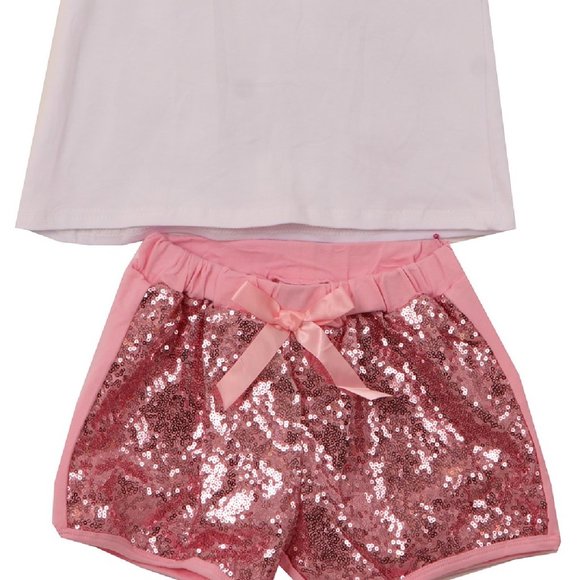 2 Pieces Top Short Set Unicorn Tank Top Sequin Shorts Pant Set Summer outfit - Picture 3 of 5